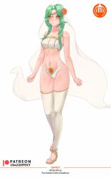 1girls bare_midriff bare_thighs bra breasts bridal_veil bride crazzeffect elincia_ridell_crimea female female_only fire_emblem fire_emblem:_path_of_radiance fire_emblem:_radiant_dawn flower full_body green_hair hair_flower high_heels long_hair looking_at_viewer midriff nintendo orange_eyes panties see-through small_breasts smile solo thighhighs thighs underwear white_panties