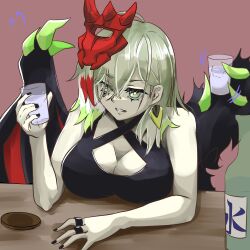 1girls demon_girl diabellestarr_the_dark_witch drinking duel_monster grey_skin yu-gi-oh!