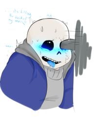 2015 animated_skeleton blue_blush blue_hoodie blue_jacket blue_tongue blush color ectotongue english_text eye_fucking eye_penetration eye_socket_penetration gay heart-shaped_pupils heart_eyes hooded_jacket hoodie jacket male monster penis saliva sans sans_(undertale) skeleton skull_fucking solo_focus suckmytrombone text tongue tongue_out undead undertale undertale_(series) white_background