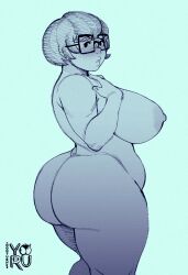 1girls ass_bigger_than_head belly big_ass big_lips breasts breasts_bigger_than_head dat_ass freckles glasses huge_ass huge_breasts monochrome nocturne_nsfw nude scooby-doo short_hair tagme thick_thighs velma_dinkley wide_hips