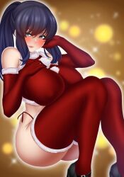 1girls 2d alice's_conclusion alice_(alice's_conclusion) ass big_breasts breasts breasts_bigger_than_head christmas christmas_outfit female female_focus female_only g-string hervi looking_at_viewer nipple_bulge nipples ponytail seductive seductive_look seductive_smile skimpy skimpy_clothes thigh_highs