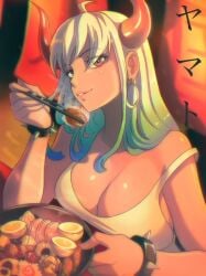 big_breasts female female_only food horns large_breasts long_hair one_piece opalisart tagme white_hair yamato_(one_piece)