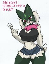 anthro big_breasts blush breasts female generation_9_pokemon hi_res mask meowscarada nintendo pace-maker pokemon pokemon_(species) pokemon_sv slim solo thick_thighs wide_hips