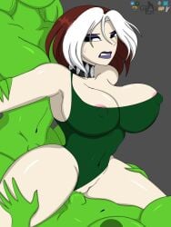 1girls 2futas anal anal_sex areolae big_breasts big_penis breasts cbear624 choker clothed clothing double_penetration erection female female_focus futa_on_female futanari goth_girl green_skin hand_on_thigh human humanoid light-skinned_female marvel mostly_clothed multicolored_hair penetration penis purple_lipstick rogue_(evolution) rogue_(x-men) sex sweatdrop swimsuit teeth_clenched vaginal_penetration x-men x-men_evolution