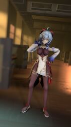 3d blinking blue_hair breasts cloth clothed clothing curvy curvy_female diffusion40k feet female female_focus female_only ganyu_(genshin_impact) genshin_impact happy long_hair photo photoshop png sfm source_filmmaker stockings thick_thighs