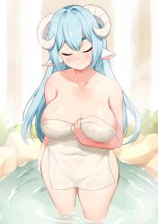 animated asahi_kotone big_breasts blue_hair breasts green_eyes horn kotone_asahi kotonevt large_breasts onsen onsen_robe ryuunosuke_udon sheep tagme thick_legs thick_thighs unsfrau video virtual_youtuber vtuber