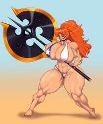 1girls axe barefoot ber00 big_breasts breasts commission eyepatch female female_only huge_breasts large_breasts massive_breasts mostly_nude muscular muscular_arms muscular_body muscular_female muscular_legs muscular_thighs orange_hair original red_hair solo thick_thighs thighs zesty_(zestyjesus) zestyjesus