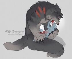 2025 anal anal_sex animal_genitalia animal_penis anthro anthro_on_anthro anthro_penetrated anthro_penetrating anthro_penetrating_anthro big_dom_small_sub biped black_body black_fur bodily_fluids canid canine canine_genitalia canine_penis canis claws closed_eyes digital_media_(artwork) dominant duo erection extreme_french_kiss fenris_(zephyxus) finger_claws french_kissing fur genitals grey_body grey_fur kissing knot larger_male male male/male male_anthro male_penetrated male_penetrating male_penetrating_male mammal multicolored_body multicolored_fur open_mouth penetration penile penile_penetration penis penis_in_ass red_body red_fur red_penis saliva saliva_string sex size_difference smaller_male smaller_penetrated tongue tongue_in_mouth wolf zephyxus