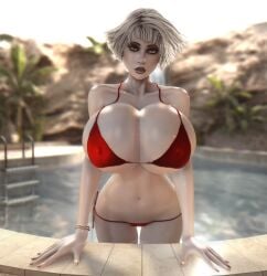 1girls 3d 3d_(artwork) alternate_breast_size barely_clothed bikini breasts breasts_bigger_than_head chiana cleavage clothed clothed_female farscape female female_only gigantic_breasts grey_skin grey_skinned_female hourglass_figure huge_breasts looking_at_viewer micro_bikini nipples nipples_visible_through_bikini nipples_visible_through_clothing pool poolside red_bikini skimpy skimpy_bikini skimpy_clothes slim_waist small_waist solo solo_female standing_in_water string_bikini thick_thighs thighs thin_waist vaako wide_hips