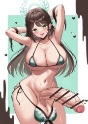 1futa airi_(blue_archive) ball_bra balls big_balls big_breasts bikini blue_archive breasts censor_bar censored clothed clothing erection foreskin futa_only futanari hearts_around_penis huge_cock human intersex light-skinned_futanari light_skin long_hair miyamame mostly_nude partially_retracted_foreskin penis presenting_penis retracted_foreskin solo trinity_general_school_student uncircumcised uncut