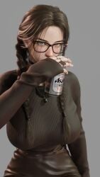 1girls 3d 3d_(artwork) amulet beer beer_can black_choker black_glasses black_heels black_shoes blender blender_eevee braid braided_hair braided_ponytail braided_twintails braids brown_hair brown_skirt brown_socks brown_sweater choker covering_mouth cute ear_piercing earrings female female_focus female_only from_behind fully_clothed glasses green_eyes heels high_heels huge_ass huge_breasts lip_piercing lip_ring long_socks looking_at_viewer lots_of_jewelry necklace nose_blush nose_piercing nose_ring original_character osimai pencil_skirt ring ring_piercing runa_(osimai) sitting socks stockings sweater tall_girl thigh_highs thighhighs tight_clothing tight_skirt tight_sweater twintails