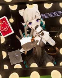 3d asphyxiation blonde_hair cat_ears cat_tail catgirl clothed clothing_entrapment entrapment genshin_impact giantess glove_entrapment gloves grin larger_female long_term lynette_(genshin_impact) lyney_(genshin_impact) macro macrotrewy micro part_3 purple_eyes siblings skin_tight smaller_male smiling speaking suffocation text tight_clothing tight_fit trapped_in_clothing