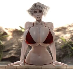 1girls 3d 3d_(artwork) alternate_breast_size barely_clothed bikini breasts breasts_bigger_than_head chiana cleavage clothed clothed_female farscape female female_only gigantic_breasts grey_skin grey_skinned_female hourglass_figure huge_breasts looking_at_viewer micro_bikini nipples nipples_visible_through_bikini nipples_visible_through_clothing pool poolside red_bikini skimpy skimpy_bikini skimpy_clothes slim_waist small_waist solo solo_female standing_in_water string_bikini thick_thighs thighs thin_waist vaako wide_hips