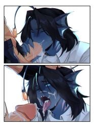 1human 1monster 2boys 3_eyes 4_fingers anonymous_male black_eyebrows black_fingerless_gloves black_gloves black_hair black_pubic_hair blowjob blue_blush blue_eyes blue_pants blue_skin blush blush_lines blushing_male color colored cum cum_drip cum_dripping_from_mouth cum_in_mouth cum_on_face cum_on_tongue cum_string cum_trail digital digital_art digital_drawing digital_drawing_(artwork) digital_media digital_media_(artwork) duo duo_focus ear_fins exposed_penis facial_hair fellatio fingerless_gloves fish_humanoid gay gay_blowjob gay_oral gay_sex genital_fluids genitalia genitals gloves hand_on_penis head_pat human human_genitalia human_male human_penis human_with_monster lure_(anatomy) male male/male male_focus male_human male_on_male male_only male_with_male merfolk merman monster monster/human monster_boy monster_male multi_eye no_text nonhuman nwu971 one_color_background one_eye_open open_mouth oral oral_sex panels patting_head penile penis penis_out penis_out_of_pants pink_tongue pressure_(roblox) pubic_hair roblox roblox_game saliva sebastian_solace semen semen_on_face sharp_teeth short_hair simple_background sweatdrop tongue tongue_out touching_penis twitter_username unzipped_pants veiny_penis watermark white_background white_shirt yaoi