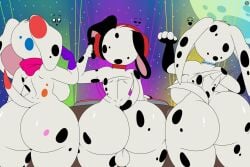 101_dalmatian_street 101_dalmatians anthro canid canine canis casual_nudity da_vinci_(101_dalmatians) dalmatian dancing disney dj_(101_dalmatian_street) dolly_(101_dalmatians) domestic_dog female group humanoid male male/female mammal nr_ac nudist party trio