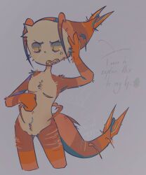 antennae_(anatomy) color colored dandy's_world dialogue english english_text fuzzy mastectomy_scar naked scar self_harm_scars sensorkal sharp_teeth shrimp shrimpo_(dandy's_world) tagme tail top_surgery_scars trans_man