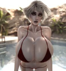 1girls 3d 3d_(artwork) alternate_breast_size barely_clothed bikini breasts breasts_bigger_than_head chiana cleavage clothed clothed_female farscape female female_only gigantic_breasts grey_skin grey_skinned_female hourglass_figure huge_breasts looking_at_viewer micro_bikini nipples nipples_visible_through_bikini nipples_visible_through_clothing pool poolside red_bikini skimpy skimpy_bikini skimpy_clothes slim_waist small_waist solo solo_female standing_in_water string_bikini thick_thighs thighs thin_waist vaako wide_hips