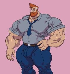 beard biceps bulge clothed daddy facial_hair glitch_techs gray_shirt jeans male_only musclegut muscular orange_hair pecs phil_altiere remert tie