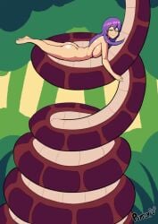 1girls 2d animated breasts busujima_saeko coiling digital_media female highschool_of_the_dead hypnosis hypnotic_eyes kaa kaa_eyes large_breasts long_hair mind_control nipples no_sound nude psyfly purple_hair saeko_busujima sleeping smile snake tagme the_jungle_book video