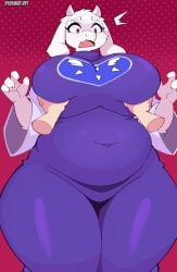 belly female female_only furry furry_female goat groping_breasts huge_breasts mature_female milf navel_visible_through_clothes ryukman shocked thick_legs thick_thighs toriel undertale wide_hips