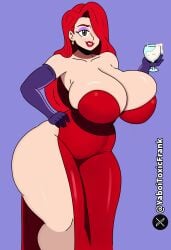 cum cum_in_glass glass_cup hand_on_hip huge_breasts jessica_rabbit makeup red_dress red_hair self_upload smiling thick_thighs voluptuous_female wide_hips yaboitoxicfrank