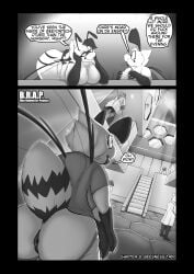 2_fingers 3_fingers 4_arms absurd_res antennae_(anatomy) anthro anus arthropod ass badger bear bee big_breasts big_butt black_and_white breasts claws clothed clothed_anthro clothed_clothing clothed_female clothed_male clothing coat comic dialogue duo eating english_text exhibitionism female fingers food fully_clothed fully_clothed_anthro fully_clothed_female fully_clothed_male group heather_(soomir) hectar_(soomir) hi_res hymenopteran industry insects lab_coat male mammal monochrome multi_arm multi_limb mustelid musteline nude nude_anthro nude_female nude_male partially_clothed partially_clothed_anthro partially_clothed_anthro_nude_anthro partially_clothed_anthro_nude_male partially_clothed_male partially_clothed_male_nude_male presenting presenting_anus presenting_hindquarters public public_nudity sandwich_(food) shirt soomir speech_bubble stairs stinger stinger_tail tail text topwear upward_angle wings worker