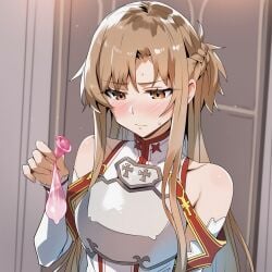 absurd_res absurdres after_sex ai_generated blush breasts color condom cum cum_in_condom darklust female hi_res high_resolution highres human large_breasts motion_blur motion_lines novelai self_upload speed_lines sweat sword_art_online uncensored used_condom yuuki_asuna