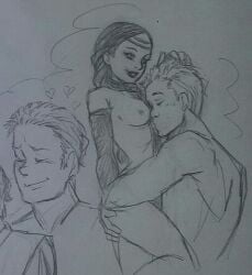 1boy1girl anakin_skywalker beauty_mark blush braid breasts daydream female fingerless_gloves furrowed_brow furrowed_eyebrows girl_on_top hand_in_hair headwear imagining kissing_body male master-burglar nipples padme_amidala shirtless_male sketch star_wars younger_male
