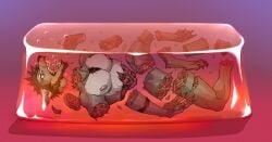 anthro canid canine canis cook cooking cooking_with_furs death decapitation dismemberment food food_dressed fur gore grey_body grey_fur jelly_(food) kolkolukija male mammal meat open_mouth pieces red_eyes snuff solo wolf