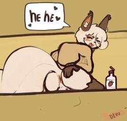 anthro anus ass balls biped brown_body brown_fur clothing dialogue divu_(divucup) divucup domestic_cat eyebrows felid feline felis fur genitals hair heart_symbol hi_res inner_ear_fluff looking_back male mammal multicolored_body multicolored_fur open_mouth open_smile rear_view smile solo speech_bubble spread_butt spreading tail text tongue topwear tuft white_body white_fur white_hair white_tail