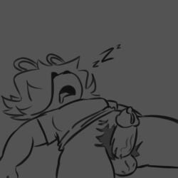 anthro bodily_fluids clothing deepybun drooling genital_fluids genitals hair hi_res intersex intersex/intersex lagomorph leaking_precum leporid lilli_toazt long_hair mammal penis precum pubes rabbit saliva shirt sleeping slightly_chubby solo topwear