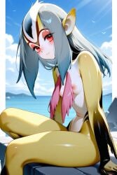 1girls ai_generated blue_submarine_no._6 breasts completely_nude_female female grey_hair mutio nipples nude nude_female red_eyes short_hair