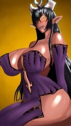 2d 2d_(artwork) accessory alternate_version_available based_art black_hair breasts clothing crown dark-skinned_female dark_elf dark_hair dark_skin earrings elf elf_ears elf_female elf_girl female female_focus female_only headwear hi_res highres huge_breasts huge_thighs large_ass large_breasts large_thighs lingerie lingerie_only lipstick long_ears long_hair looking_at_viewer olga_discordia panties self_upload solo solo_female solo_focus thick_thighs yellow_eyes