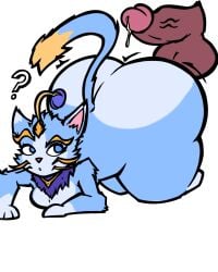 anthro balls big_breasts blue_body blue_eyes blue_fur breasts cock dick female fluffy furry furry_only hi_res huge_ass huge_balls huge_cock league_of_legends massive_ass precum riot_games tail yuumi_(lol)