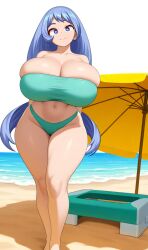 ai_generated beach bikini blue_eyes curvy_figure gigantic_breasts hadou_nejire huge_breasts long_hair my_hero_academia nejire_hado purple_hair smile thick_thighs