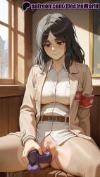 1girls 2025 ai_generated armband artist_name attack_on_titan belt black_hair blush clitoral_hood dildo electroworld exposed_pussy female female_pubic_hair hi_res high_quality high_resolution highres juicy_pussy legs_apart legs_spread masturbation object_insertion open_legs patreon patreon_username pieck_finger pubic_hair pussy sex_toy shingeki_no_kyojin smile solo splayed_legs spread_legs stable_diffusion tight_pussy uncensored vagina vaginal_object_insertion vaginal_penetration vibrator watermark