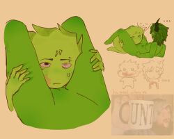 1boy 1girl cunnilingus female head_between_thighs heterochromatic_pupils imminent_cunnilingus lying on_back owakcx_(sprunki) slight_blush sprunki vineria_(sprunki) wholesome
