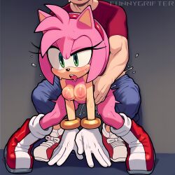 1boy 1girls ai_generated all_fours amy_rose breasts doggy_style female funnygrifter green_eyes human human_on_anthro large_areolae male medium_breasts open_mouth pink_hair pussy sega sex sex_from_behind short_hair simple_background sonic_(series) sonic_the_hedgehog_(series) vaginal_penetration