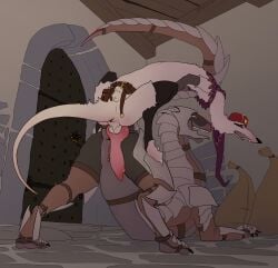 animal_genitalia animal_penis anus armor ass balls belt canid canine canine_genitalia canine_penis claws clothed clothed_feral clothing cobblestone colored detailed_background dlrp99 door duo female feral fur genitals hands_together hat headgear headwear hi_res hug knot lingerie_on_feral lizard looking_at_another male male/female mammal open_mouth penetration penile penile_penetration penis pussy reptile riding riven_(atrumpet) scalie signature smyle tail tired_expression unknown_species
