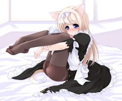 anime_nose blue_eyes blush kemonomimi maid ooji pantyhose tail