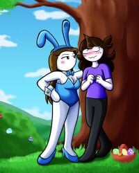 a_wishful_stardrop basket black_pants blue_bunnysuit blush blush brown_hair bunny_ears bunnysuit easter easter_egg easter_eggs egg_basket english english_dialogue english_voice_acting jaiden jaiden_animations let_me_explain_studios no_mouth outdoor outside pants purple_shirt rebecca_parham sound squirrellewds tagme tree video voice_acted youtube youtuber yuri