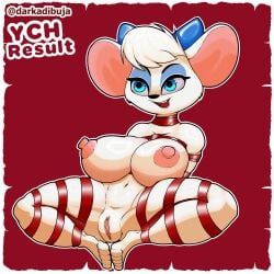 absurd_res anthro big_breasts big_ears blue_eyes bondage bow_ribbon breasts darkadibuja disney female fur furry hi_res mammal miss_kitty_mouse murid murine rodent solo the_great_mouse_detective white_body white_fur ych_(character)