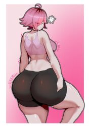 1girls ahoge ass bubble_butt hair_over_one_eye iake large_ass neneefthy pink_hair short_hair thighs