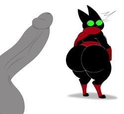 2025 anthro ass balls big_butt black_body black_fur cape cartoon_network circumcised clothing domestic_cat duo english_description erection felid feline felis fur genitals gloves green_eyes handwear hi_res humanoid humanoid_genitalia humanoid_penis looking_back male male/male mammal mao_mao:_heroes_of_pure_heart mouth_closed penis rear_view red_cape red_clothing red_gloves red_handwear samucafujiwara sheriff_mao_mao_mao standing thick_thighs vein veiny_penis