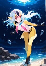1girls ai_generated blue_submarine_no._6 breasts completely_nude_female female grey_hair mutio nipples nude nude_female red_eyes short_hair underwater