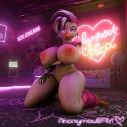 3d_model anonymousfm areolae avian beak female female_focus female_only five_nights_at_freddy's five_nights_at_freddy's:_security_breach fnaf glamrock_chica_(fnaf) glamrock_chica_(mayosplash) huge_breasts mayosplash_(modeler) nipples purple_eyes scottgames sitting smile smiling_at_viewer thick_thighs