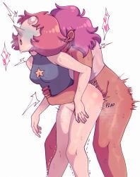 1futa 1girls black_nails blue_blush cartoon_network female futa_on_female futanari gem_(species) hugging hugging_from_behind implied_futa implied_futanari implied_penetration implied_sex intersex jontainaka mystery_girl_(steven_universe) pearl_(steven_universe) pink_hair sex sex_from_behind steven_universe sweating