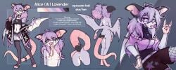 absurd_res american_opossum anthro anus areola bat bat_wings biped blep bottomwear breasts can choker clitoris clitoris_piercing clothing container crop_top female female_anthro genital_piercing genitals hi_res humanoid_genitalia humanoid_pussy jacket jewelry lonerdemiurge mammal marsupial membrane_(anatomy) membranous_wings model_sheet necklace nipple_piercing nipples open_mouth piercing pussy shirt shorts tongue tongue_out topwear wings
