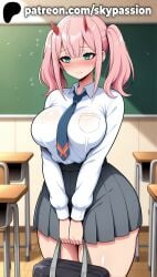 1girls 2025 ai_assisted ai_generated anime artist_name bag big_breasts big_chest blurry blurry_background blurry_foreground blush breasts bust busty chair chalkboard chest classroom clothed_female darling_in_the_franxx depth_of_field desk embarrassed eraser eyebrows_visible_through_hair female female_focus female_only flying_sweatdrops green_eyes hi_res high_quality high_resolution highres horns indoors large_breasts long_hair miniskirt necktie on_desk patreon patreon_username pink_hair pleated_skirt red_horns school school_bag school_chair school_desk school_skirt school_uniform shirt sitting sitting_on_desk skirt skypassion solo solo_focus stable_diffusion thighhighs thighs twintails watermark white_shirt zero_two_(darling_in_the_franxx)
