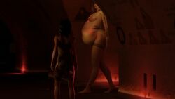 3d ass big_belly bra breasts bulge burp burping cyberpunk_2077 dominant dominant_pred female female_pred judy_alvarez lepetitejane1111 medium_breasts multiple_prey naked nude nude_female nudity unwilling_prey vore voreglorex4